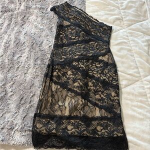 bebe Black Lace One-Shoulder Dress